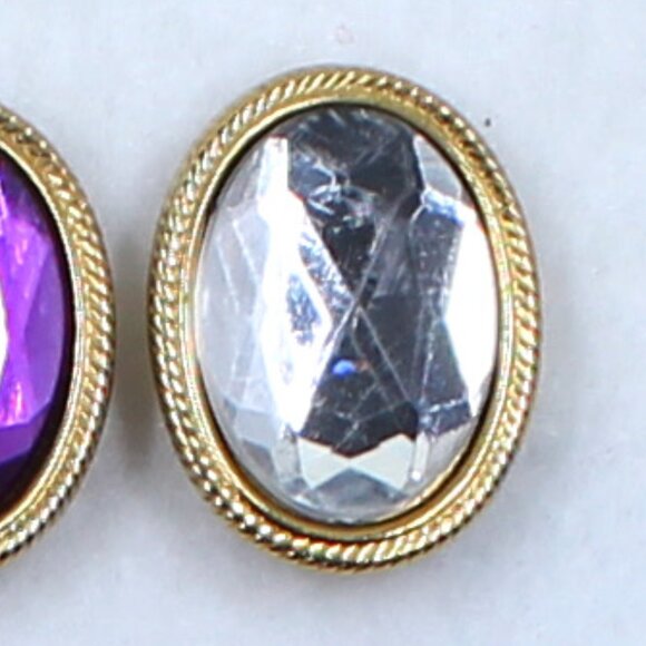 Four Oval Faceted Button Covers - Gold Tone Base - 1 Ea Red, Blue, Purple Clear - Picture 13 of 13